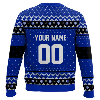 Hooktab Soccer Inter Milan Custom Name And Number Ugly Christmas Sweater