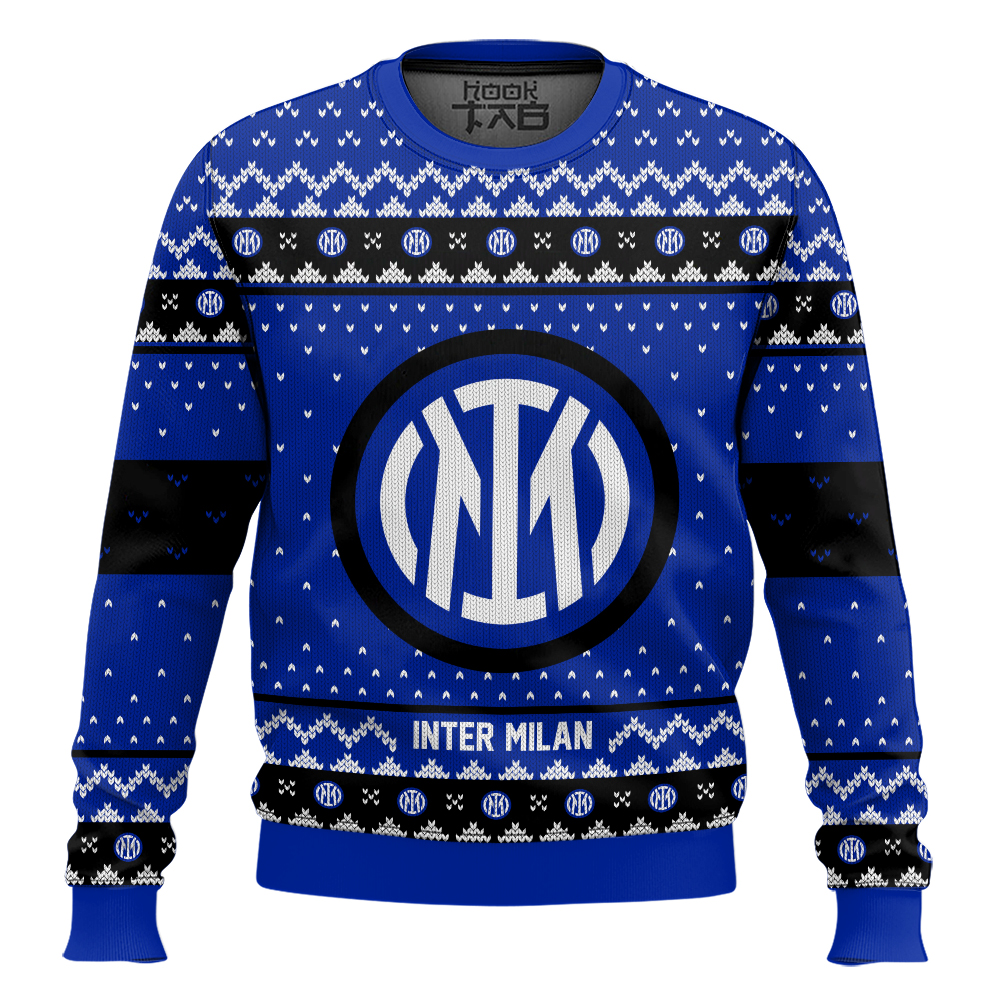 Hooktab Soccer Inter Milan Custom Name And Number Ugly Christmas Sweater Hooktab Soccer Inter Milan Custom Name And Number Ugly Christmas Sweater