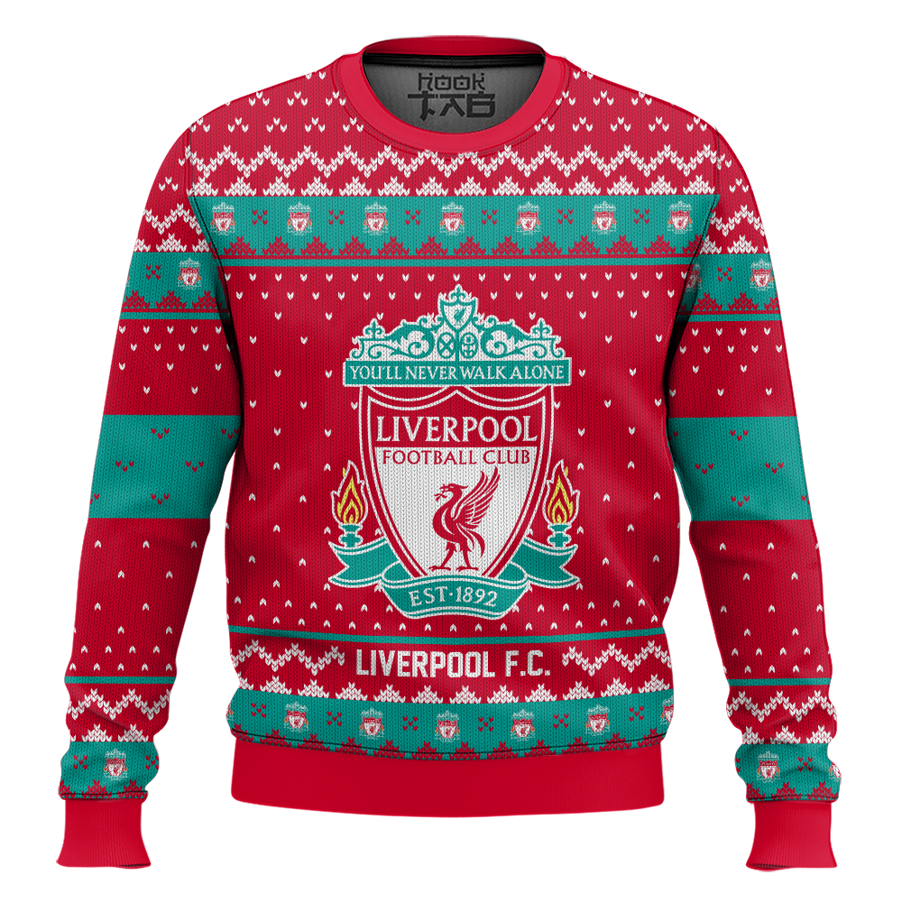 Hooktab Soccer Liverpool F.C. Custom Name And Number Ugly Christmas Sweater Hooktab Soccer Liverpool F.C. Custom Name And Number Ugly Christmas Sweater