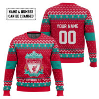 Hooktab Soccer Liverpool F.C. Custom Name And Number Ugly Christmas Sweater