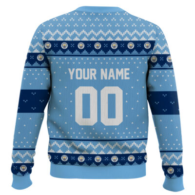 Hooktab Soccer Manchester City F.C. Custom Name And Number Ugly Christmas Sweater