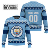 Hooktab Soccer Manchester City F.C. Custom Name And Number Ugly Christmas Sweater