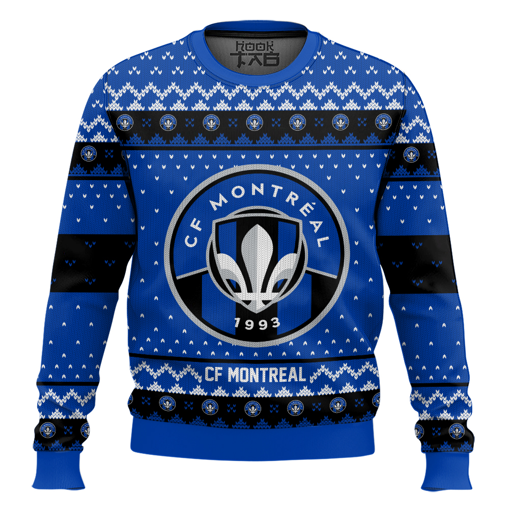 Hooktab Soccer MLS CF Montréal Custom Name And Number Ugly Christmas Sweater Hooktab Soccer MLS CF Montréal Custom Name And Number Ugly Christmas Sweater