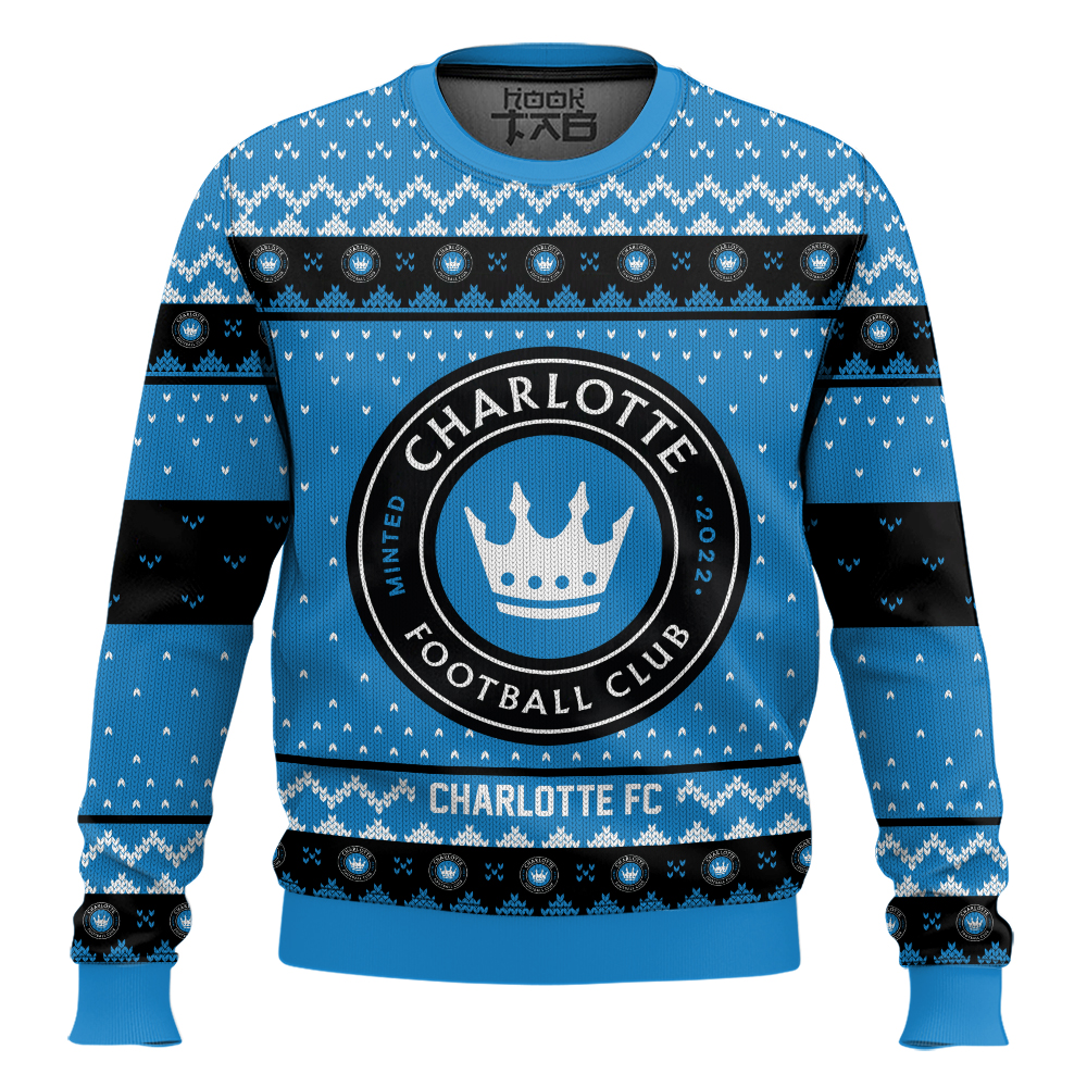 Hooktab Soccer MLS Charlotte FC Custom Name And Number Ugly Christmas Sweater Hooktab Soccer MLS Charlotte FC Custom Name And Number Ugly Christmas Sweater
