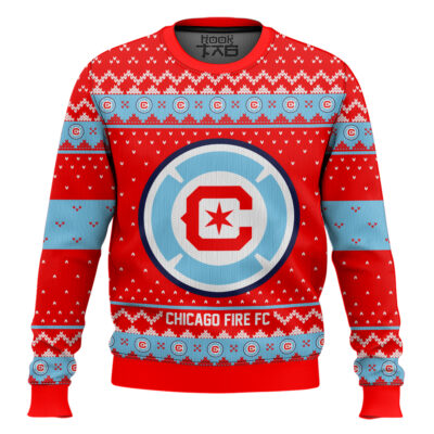 Soccer MLS Chicago Fire FC Custom Name And Number Ugly Christmas Sweater