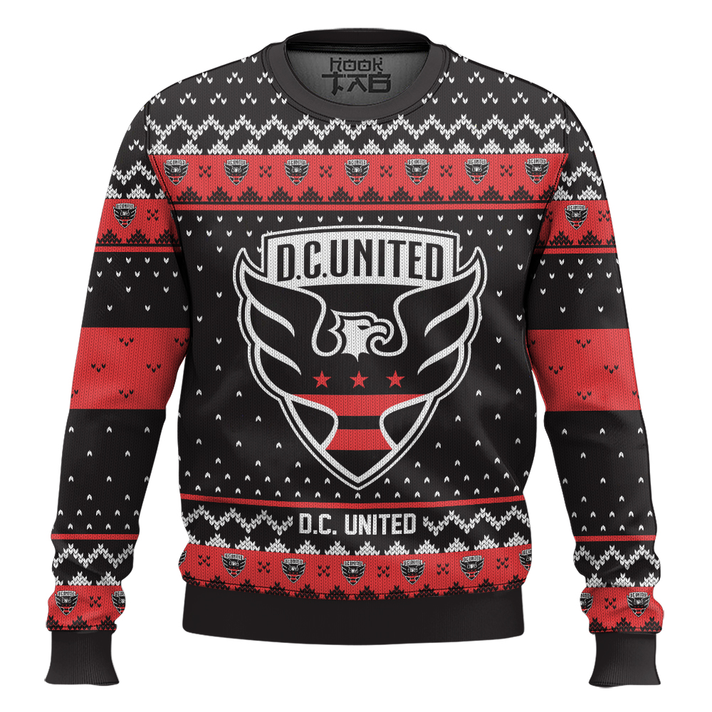Hooktab Soccer MLS D.C. United Custom Name And Number Ugly Christmas Sweater Hooktab Soccer MLS D.C. United Custom Name And Number Ugly Christmas Sweater