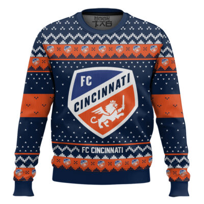 Soccer MLS FC Cincinnati Custom Name And Number Ugly Christmas Sweater