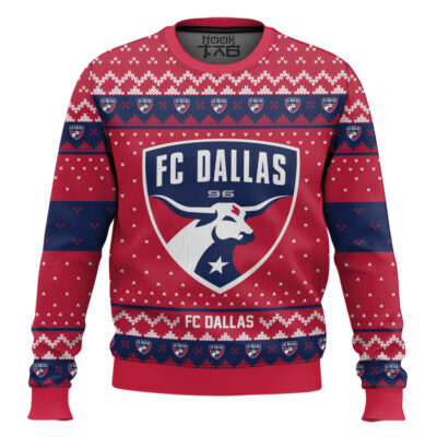 Soccer MLS FC Dallas Custom Name And Number Ugly Christmas Sweater
