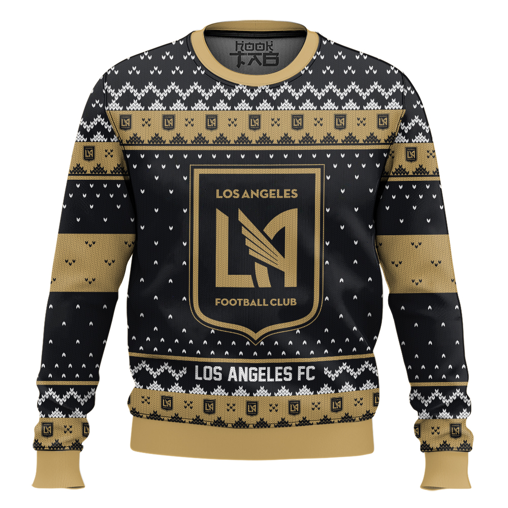 Hooktab Soccer MLS Los Angeles FC Custom Name And Number Ugly Christmas Sweater Hooktab Soccer MLS Los Angeles FC Custom Name And Number Ugly Christmas Sweater