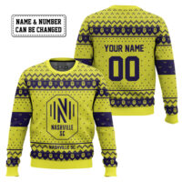 Hooktab Soccer MLS Nashville SC Custom Name And Number Ugly Christmas Sweater