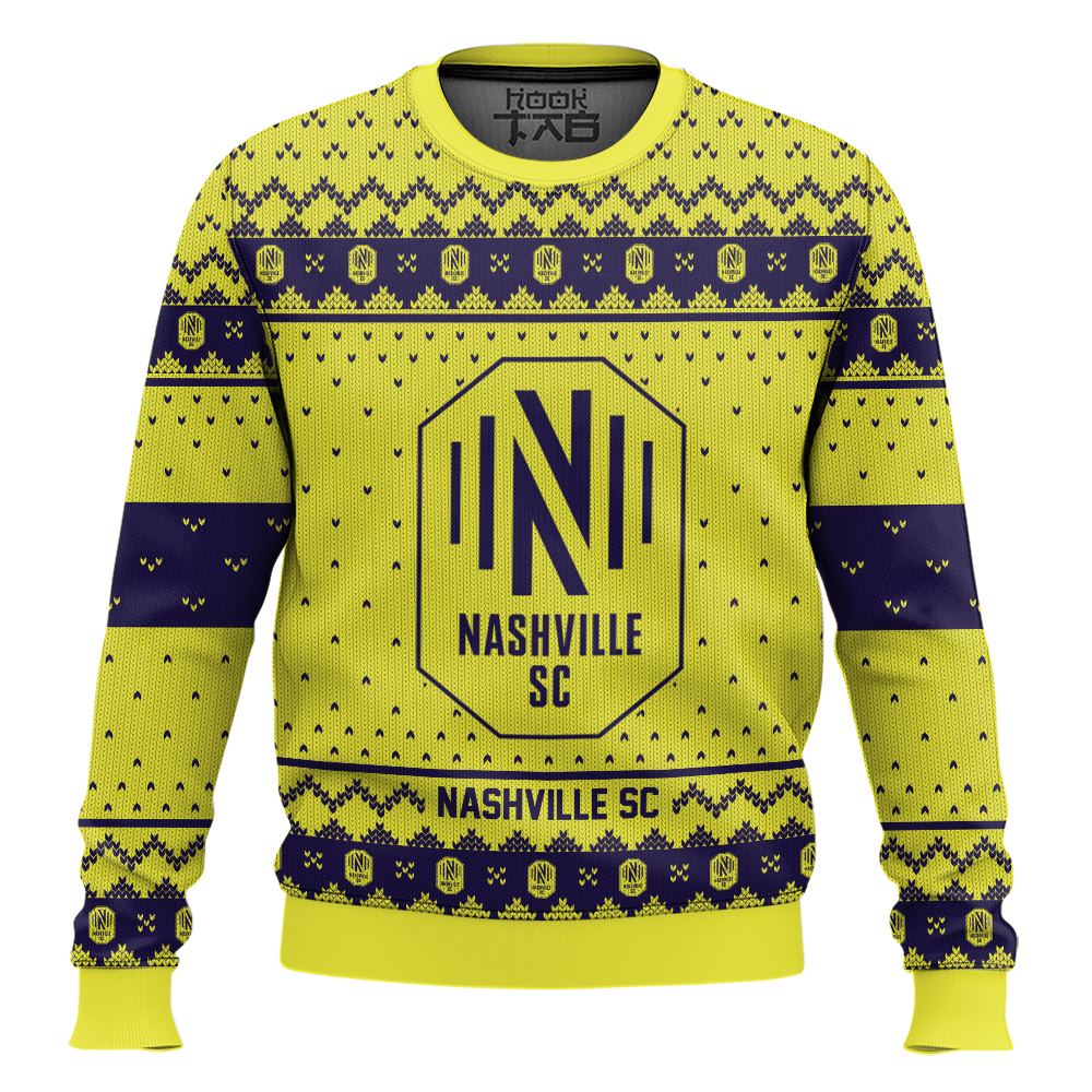 Hooktab Soccer MLS Nashville SC Custom Name And Number Ugly Christmas Sweater Hooktab Soccer MLS Nashville SC Custom Name And Number Ugly Christmas Sweater