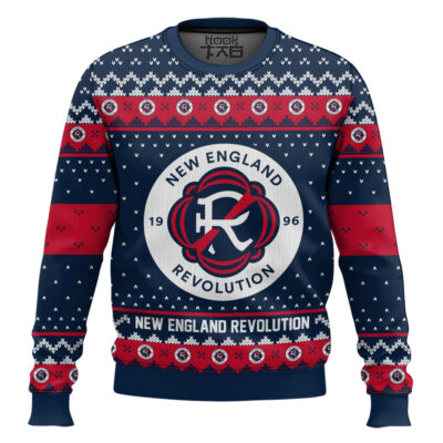 Soccer MLS New England Revolution Custom Name And Number Ugly Christmas Sweater