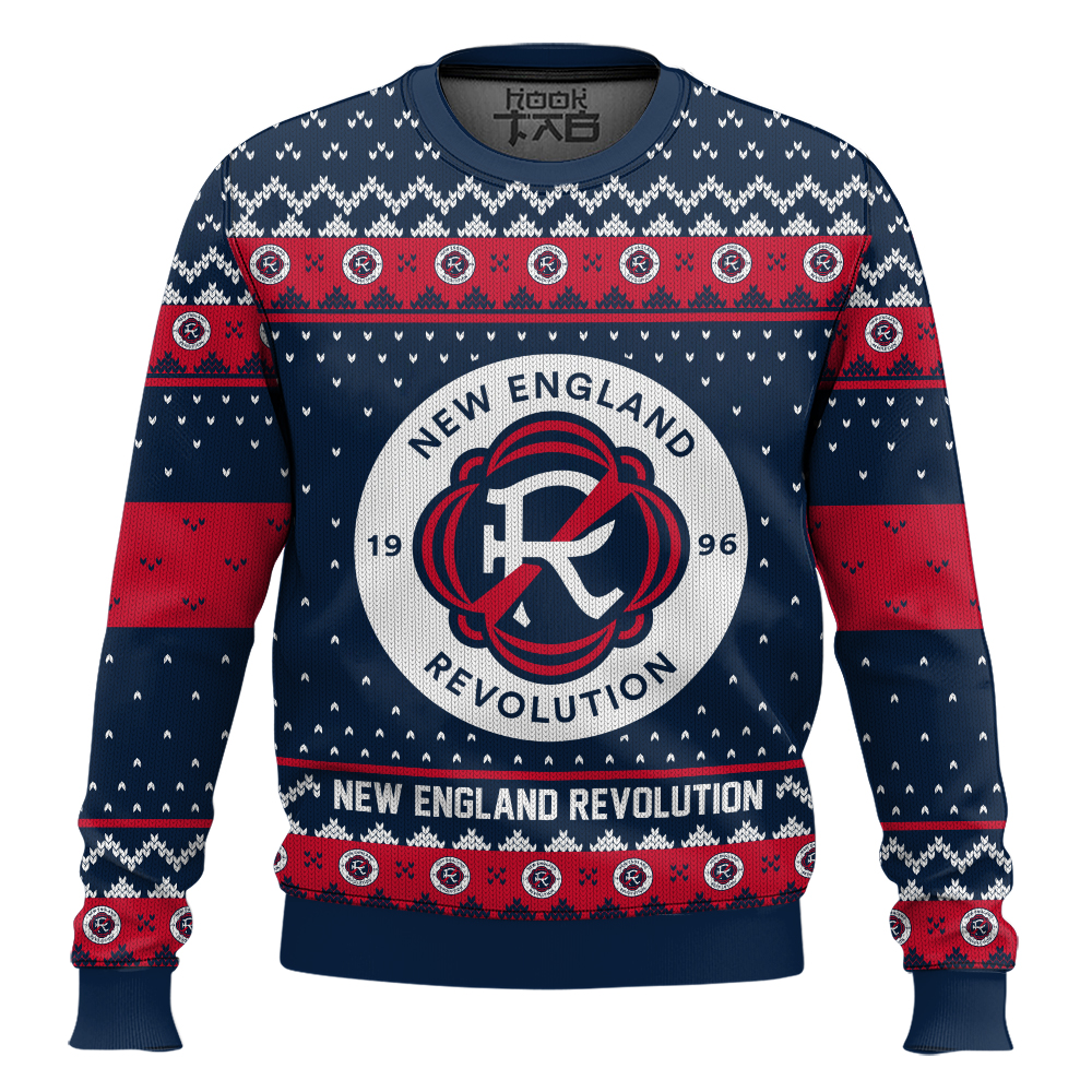 Hooktab Soccer MLS New England Revolution Custom Name And Number Ugly Christmas Sweater Hooktab Soccer MLS New England Revolution Custom Name And Number Ugly Christmas Sweater