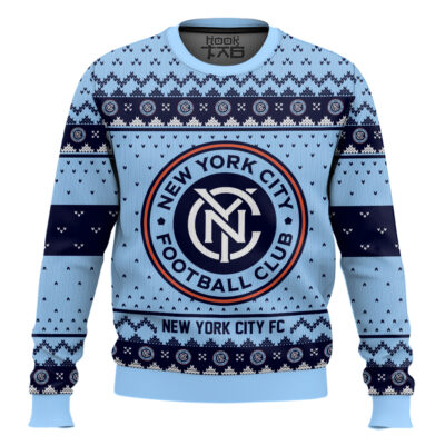 Soccer MLS New York City FC Custom Name And Number Ugly Christmas Sweater
