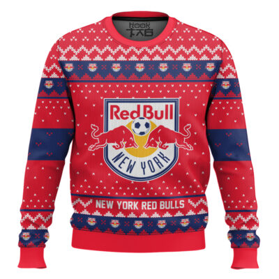 Soccer MLS New York Red Bulls Custom Name And Number Ugly Christmas Sweater