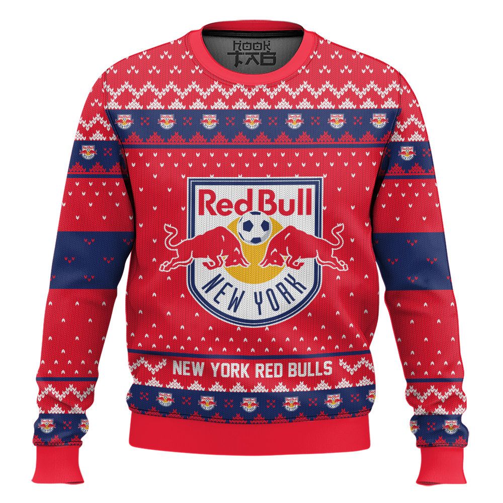 Hooktab Soccer MLS New York Red Bulls Custom Name And Number Ugly Christmas Sweater Hooktab Soccer MLS New York Red Bulls Custom Name And Number Ugly Christmas Sweater