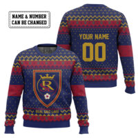 Hooktab Soccer MLS Real Salt Lake Custom Name And Number Ugly Christmas Sweater