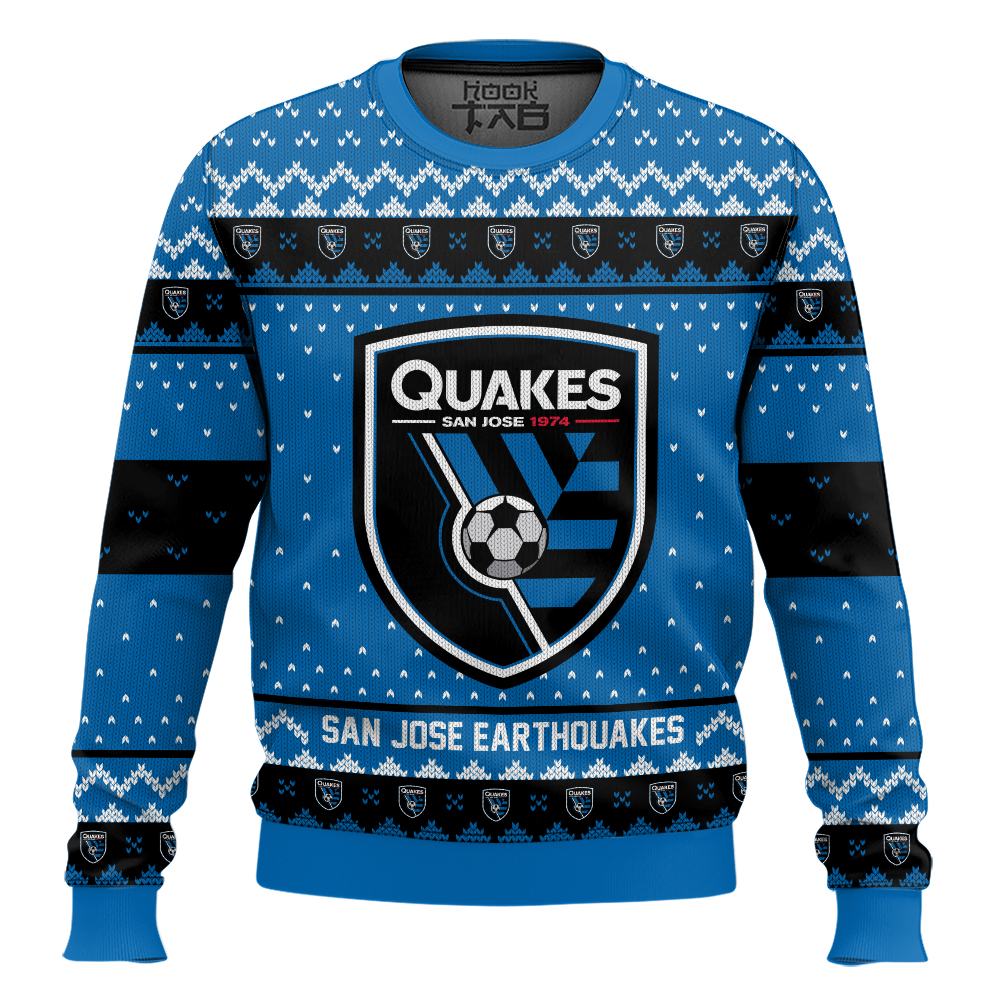 Hooktab Soccer MLS San Jose Earthquakes Custom Name And Number Ugly Christmas Sweater Hooktab Soccer MLS San Jose Earthquakes Custom Name And Number Ugly Christmas Sweater
