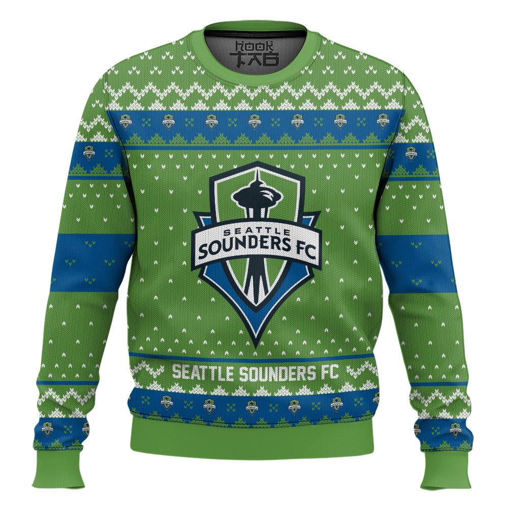 Hooktab Soccer MLS Seattle Sounders FC Custom Name And Number Ugly Christmas Sweater Hooktab Soccer MLS Seattle Sounders FC Custom Name And Number Ugly Christmas Sweater