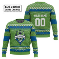 Hooktab Soccer MLS Seattle Sounders FC Custom Name And Number Ugly Christmas Sweater