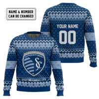 Hooktab Soccer MLS Sporting Kansas City Custom Name And Number Ugly Christmas Sweater