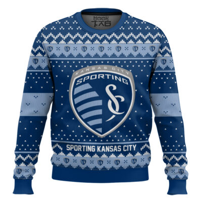 Soccer MLS Sporting Kansas City Custom Name And Number Ugly Christmas Sweater