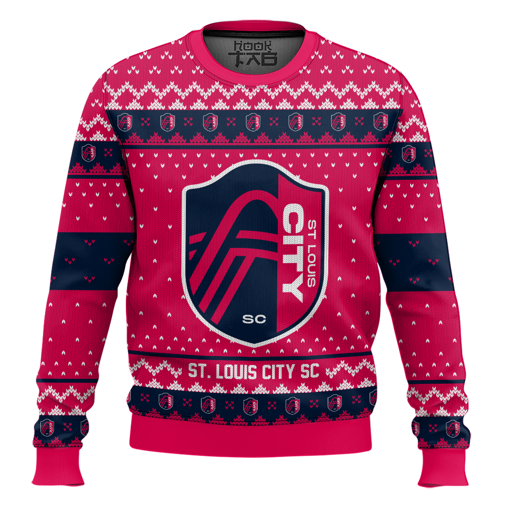 Hooktab Soccer MLS St. Louis City SC Custom Name And Number Ugly Christmas Sweater Hooktab Soccer MLS St. Louis City SC Custom Name And Number Ugly Christmas Sweater