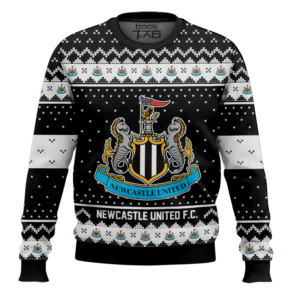 Hooktab Soccer Newcastle United F.C. Custom Name And Number Ugly Christmas Sweater Hooktab Soccer Newcastle United F.C. Custom Name And Number Ugly Christmas Sweater