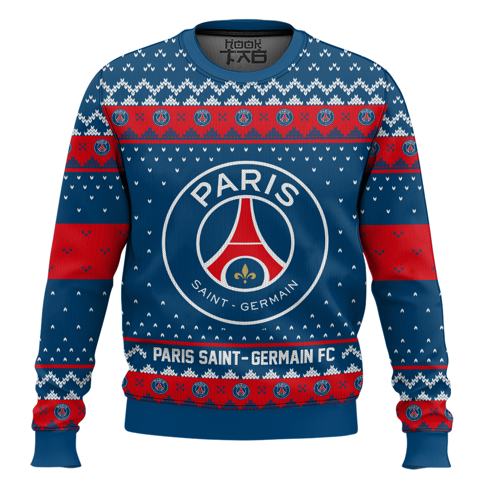 Hooktab Soccer Paris Saint-germain FC Custom Name And Number Ugly Christmas Sweater Hooktab Soccer Paris Saint-germain FC Custom Name And Number Ugly Christmas Sweater