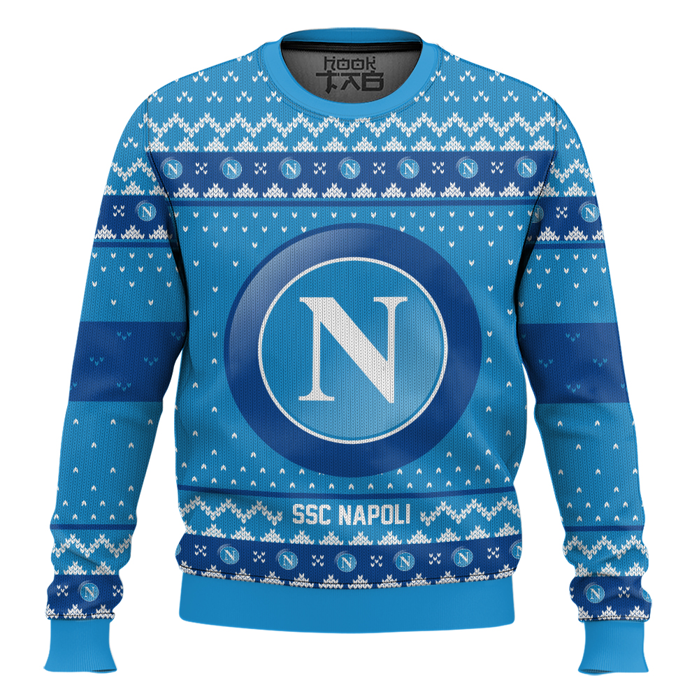 Hooktab Soccer SSC Napoli Custom Name And Number Ugly Christmas Sweater Hooktab Soccer SSC Napoli Custom Name And Number Ugly Christmas Sweater