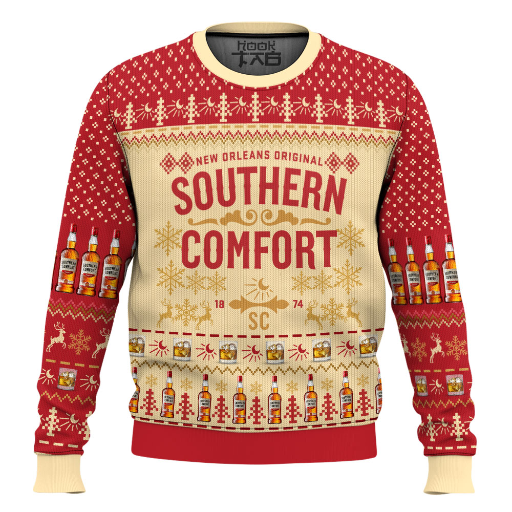 Hooktab Southern Comfort Whiskey Ugly Christmas Sweater Hooktab Southern Comfort Whiskey Ugly Christmas Sweater