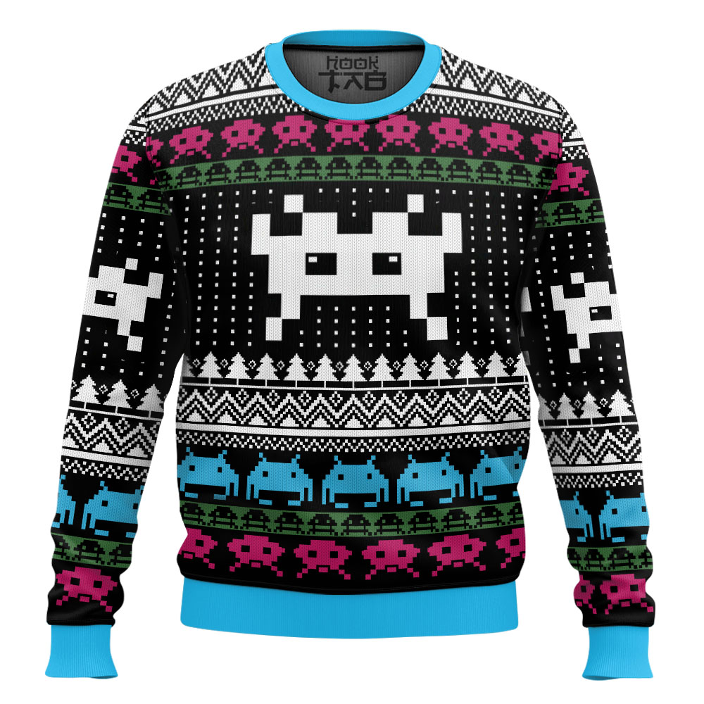 Hooktab Space Invaders 1978 Ugly Christmas Sweater Hooktab Space Invaders 1978 Ugly Christmas Sweater