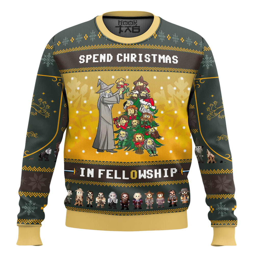 Hooktab Spend Christmas In Fellowship The Lord Of The Rings Ugly Christmas Sweater Hooktab Spend Christmas In Fellowship The Lord Of The Rings Ugly Christmas Sweater