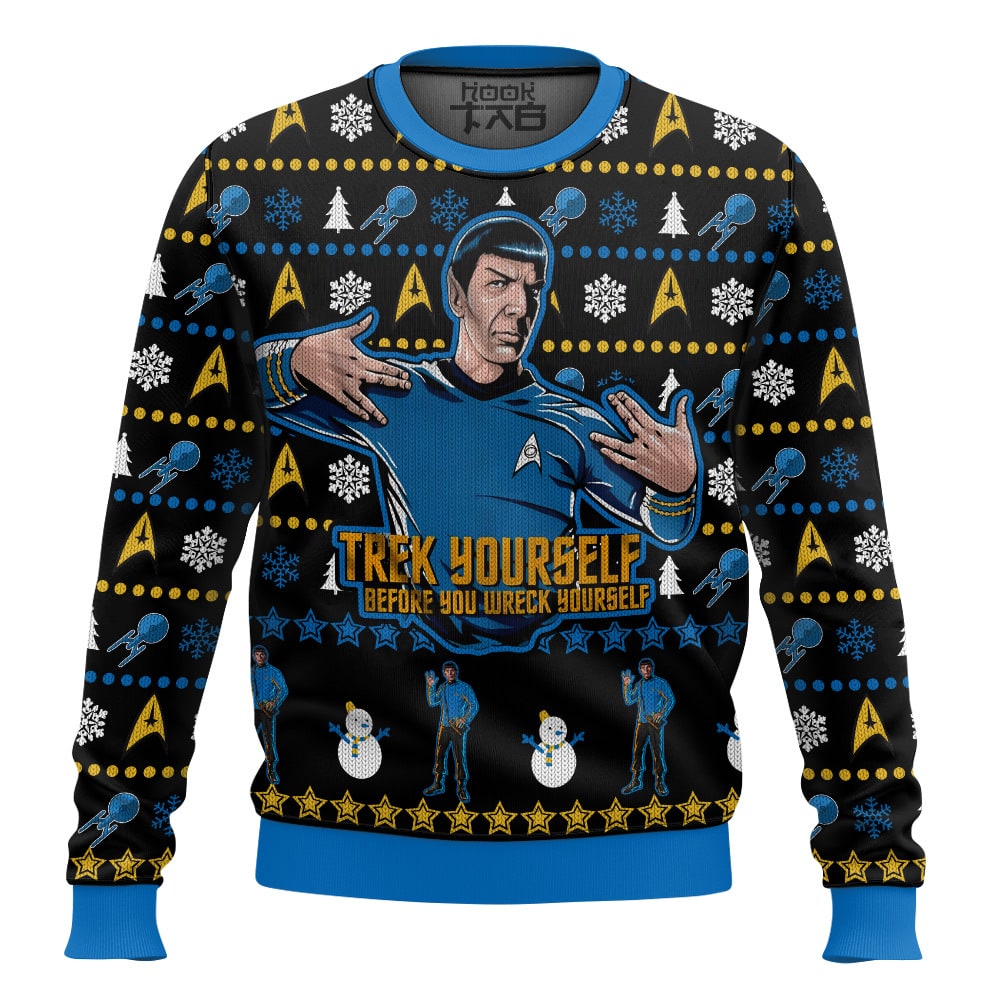 Hooktab Spock Trek Yourself Before You Wreck Yourself Sar Trek Ugly Christmas Sweater Hooktab Spock Trek Yourself Before You Wreck Yourself Sar Trek Ugly Christmas Sweater