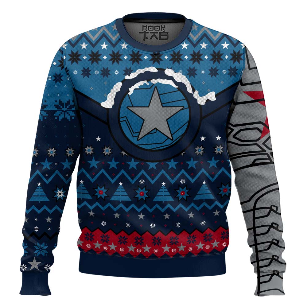 Hooktab Star Of Bucky Winter Winter Soldier Ugly Christmas Sweater Hooktab Star Of Bucky Winter Winter Soldier Ugly Christmas Sweater
