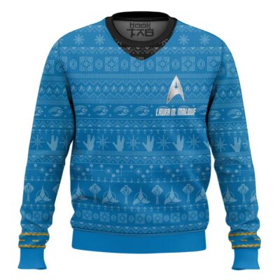 Star Trek 1966 Blue - Custom Name Ugly Christmas Sweater