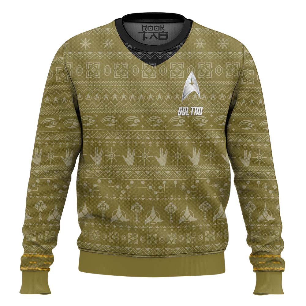 Hooktab Star Trek 1966 Yellow - Custom Name Ugly Christmas Sweater Hooktab Star Trek 1966 Yellow - Custom Name Ugly Christmas Sweater