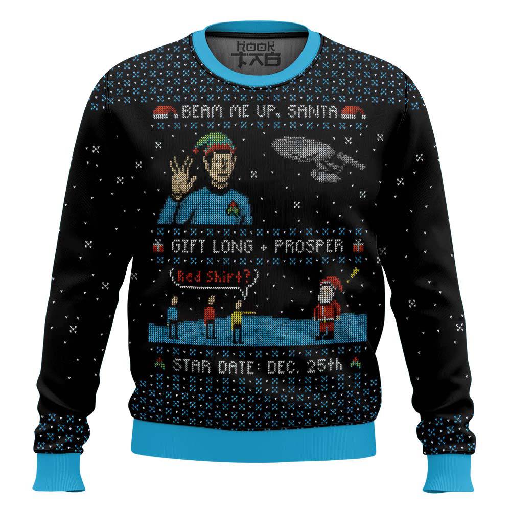 Hooktab Star Trek Beam Up Santa Ugly Christmas Sweater Hooktab Star Trek Beam Up Santa Ugly Christmas Sweater
