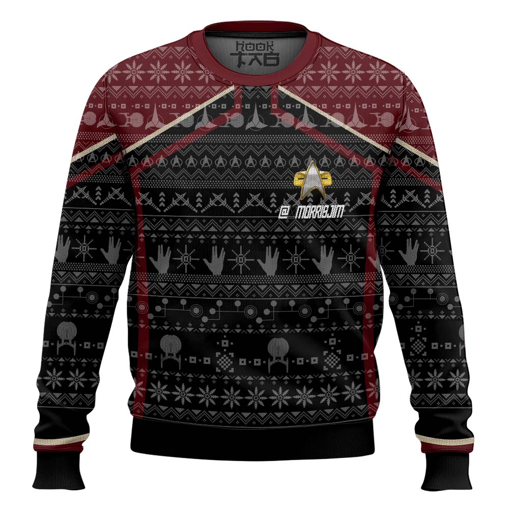 Hooktab Star Trek Picard 2020 Red - Custom Name Ugly Christmas Sweater Hooktab Star Trek Picard 2020 Red - Custom Name Ugly Christmas Sweater