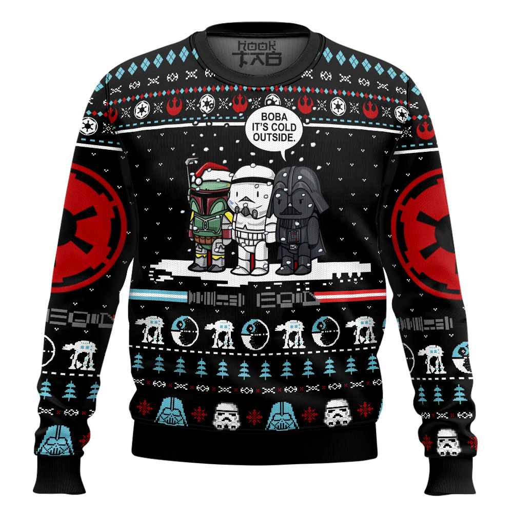 Hooktab Star Wars Boba It's Cold Outside Ugly Christmas Sweater Hooktab Star Wars Boba It's Cold Outside Ugly Christmas Sweater