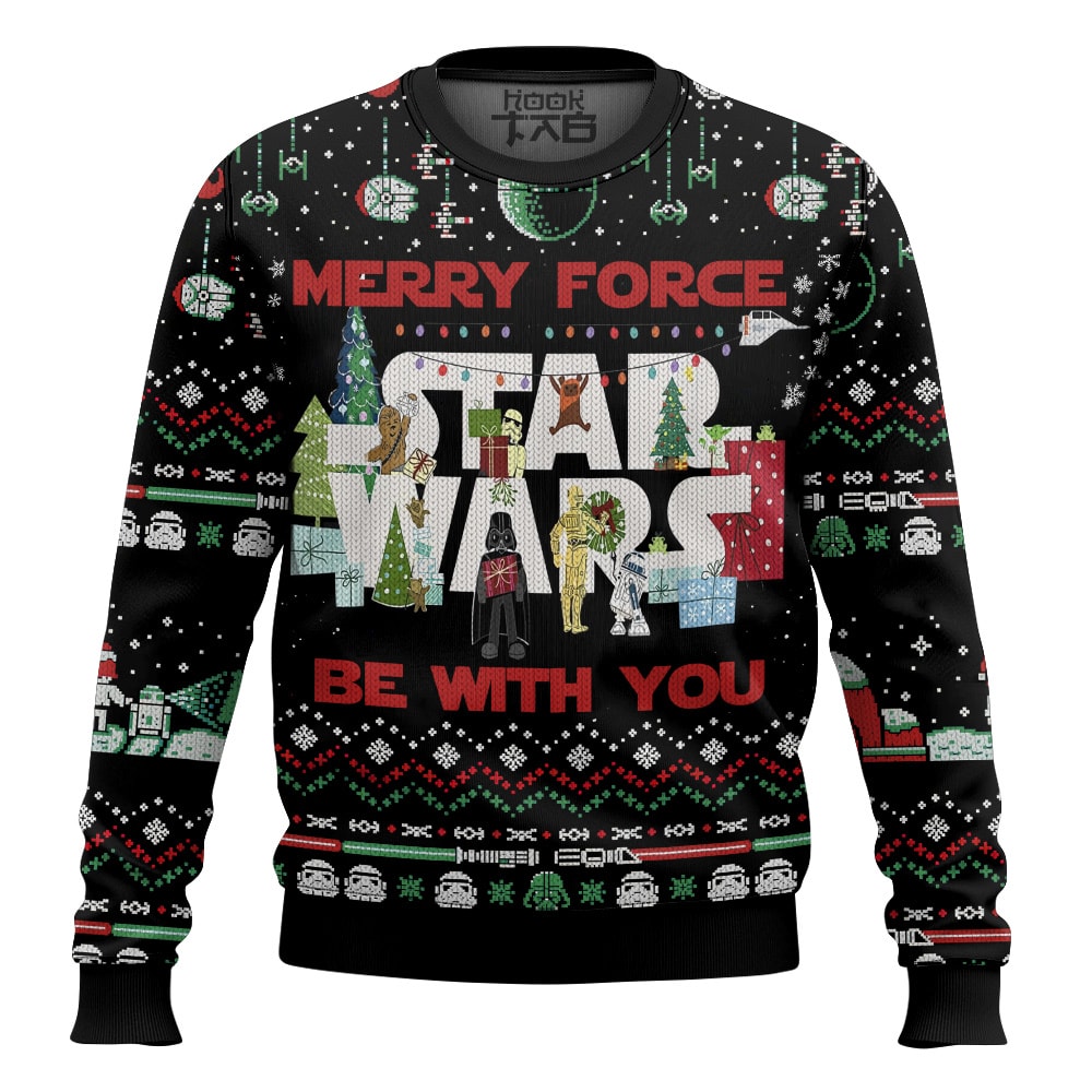 Hooktab Star Wars Merry Force Be With You Ugly Christmas Sweater Hooktab Star Wars Merry Force Be With You Ugly Christmas Sweater