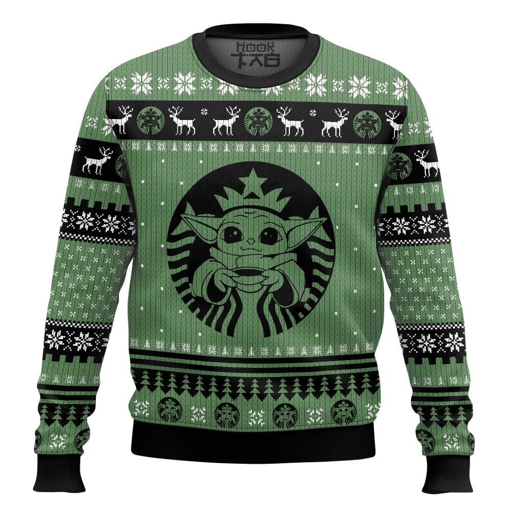 Hooktab Starbucks Yoda Star Wars Ugly Christmas Sweater Hooktab Starbucks Yoda Star Wars Ugly Christmas Sweater