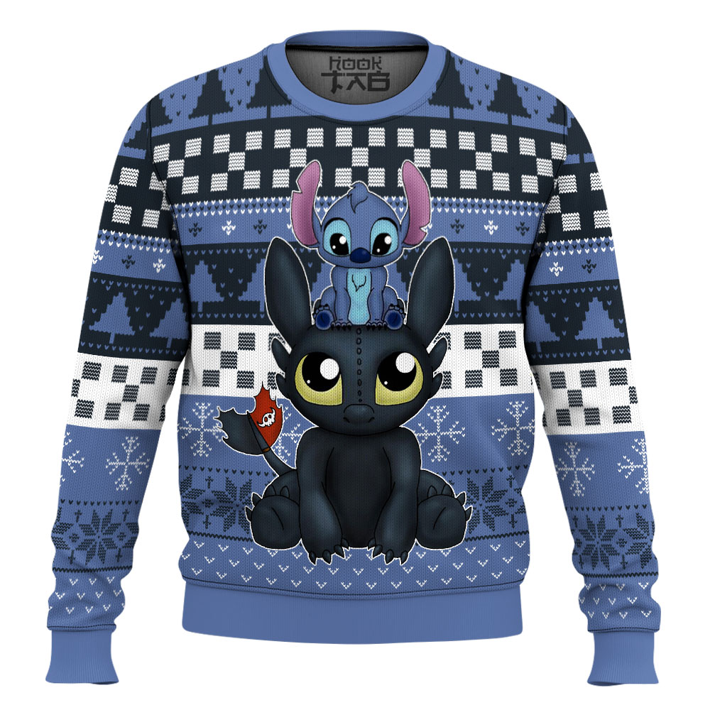 Hooktab Stitch And Toothless Ugly Christmas Sweater Hooktab Stitch And Toothless Ugly Christmas Sweater