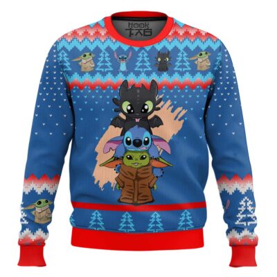 Stitch, Sdentato And Baby Yoda Ugly Christmas Sweater