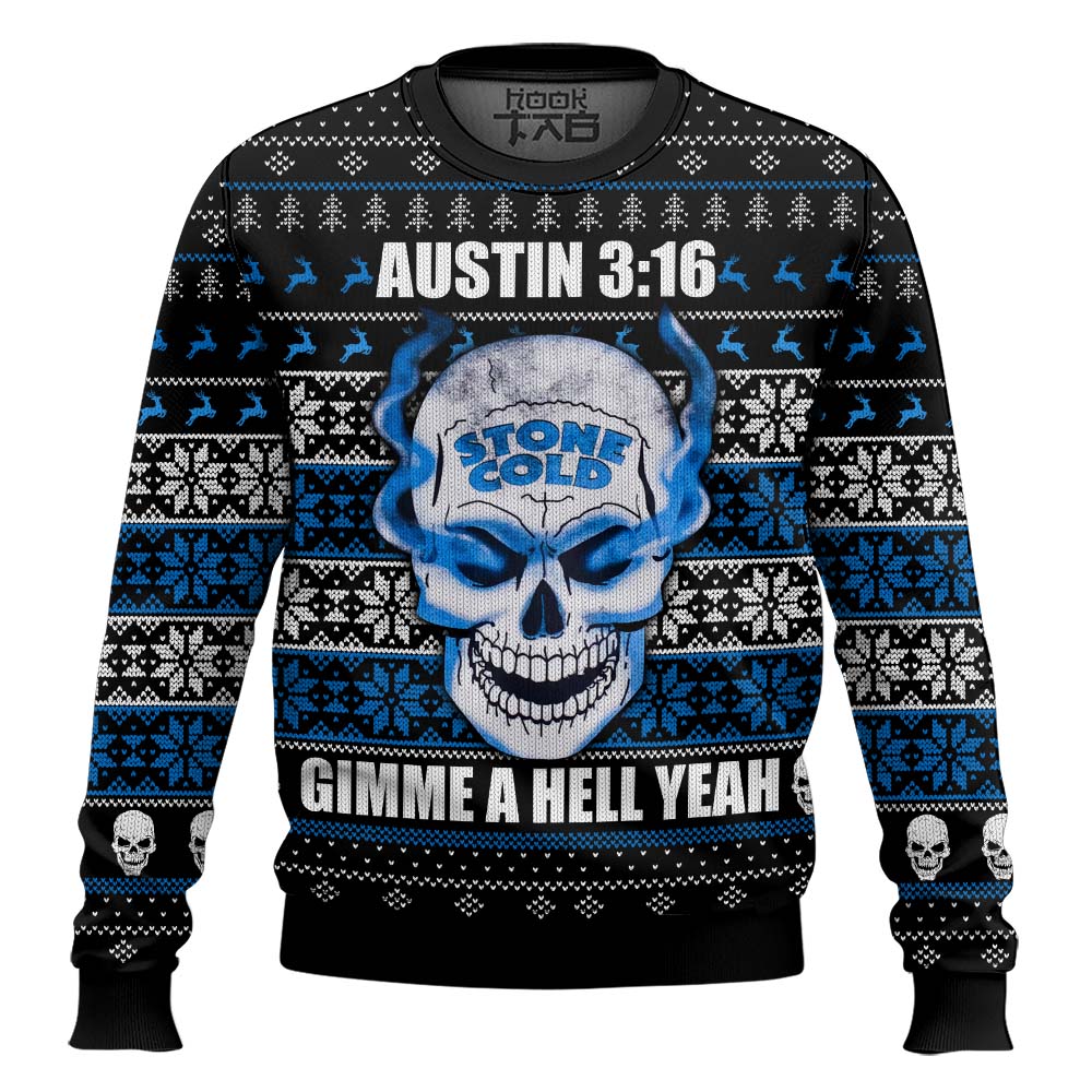 Hooktab Stone Cold Austin 3:16 WWE Ugly Christmas Sweater Hooktab Stone Cold Austin 3:16 WWE Ugly Christmas Sweater