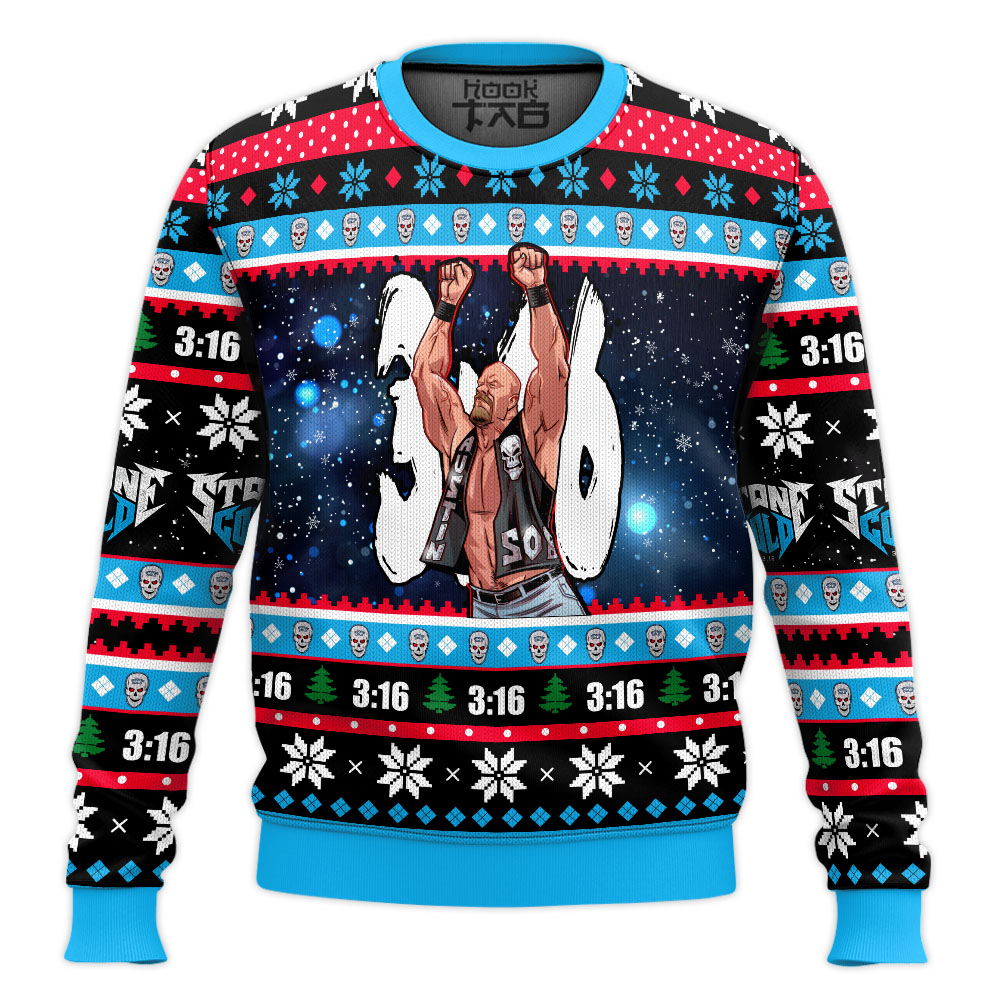 Hooktab Stone Cold Steve Austin WWE Ugly Christmas Sweater