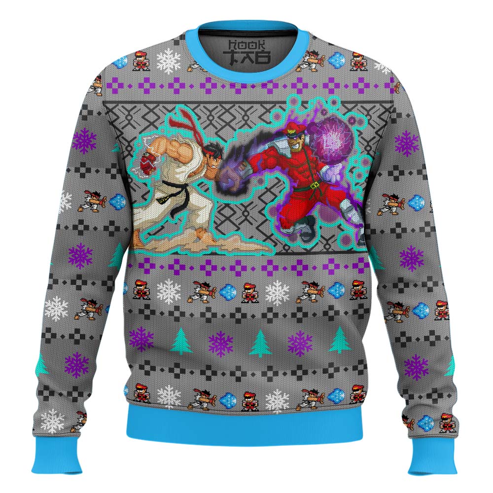 Hooktab Street Fighter Ryu vs. M. Bison Ugly Christmas Sweater Hooktab Street Fighter Ryu vs. M. Bison Ugly Christmas Sweater