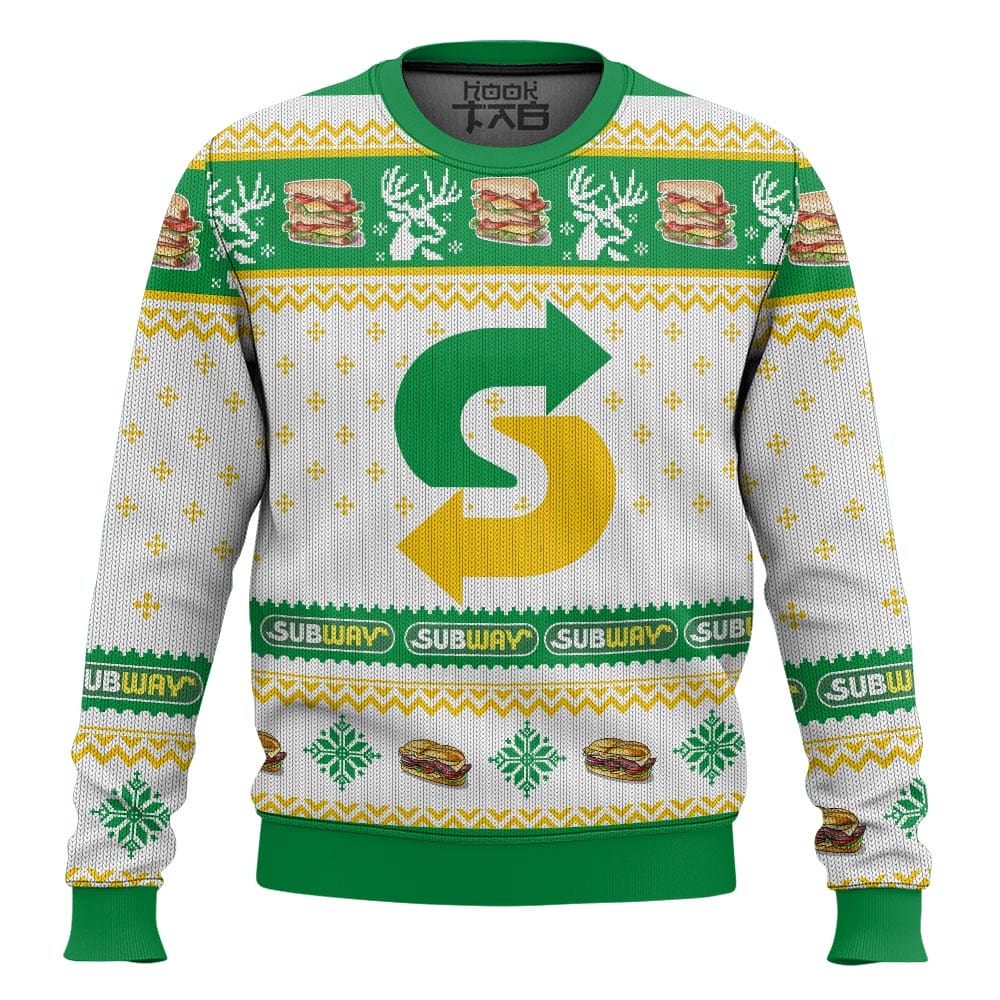Hooktab Subway Fast Food Ugly Christmas Sweater Hooktab Subway Fast Food Ugly Christmas Sweater
