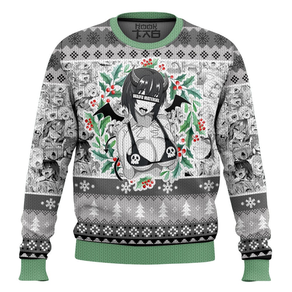 Hooktab Succubus Waifu Material Ahegao Ugly Christmas Sweater Hooktab Succubus Waifu Material Ahegao Ugly Christmas Sweater
