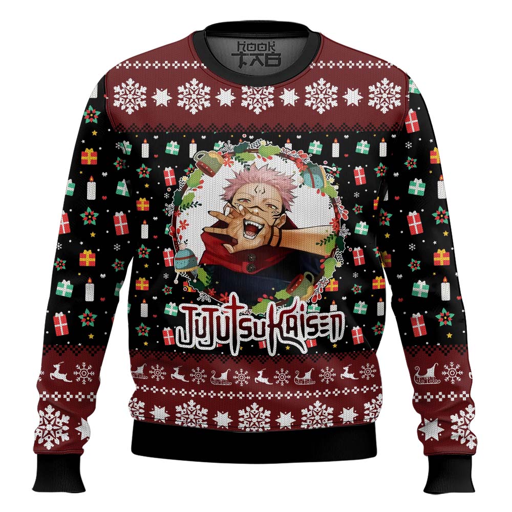 Hooktab Sukuna Santa Jujutsu Kaisen Ugly Christmas Sweater Hooktab Sukuna Santa Jujutsu Kaisen Ugly Christmas Sweater